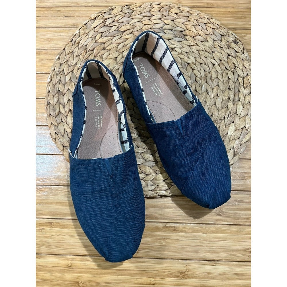TOMS Blue Heritage Canvas Round Toe Slip On Low Top Casual Flats Women's Size W1